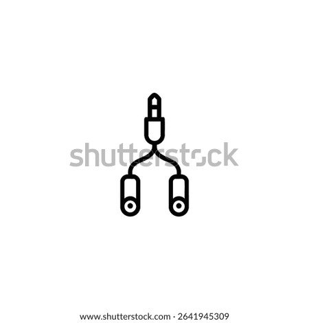 Monochrome line icon of a headphone splitter Y-cable, one plug to two sockets. Isolated on a white background.