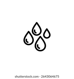 Monochrome line icon of liquid droplets, featuring three or four simple teardrop or circular shapes clustered together. Isolated on white background.