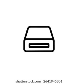 Monochrome line icon of a memory card reader with a slot opening. Isolated on a white background.