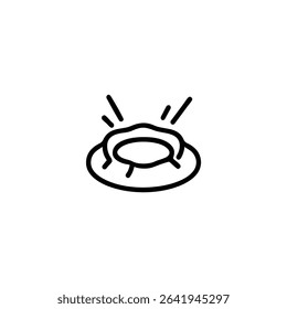 Monochrome line icon of a meteor impact crater with a raised rim and ejecta lines. Isolated on a white background.