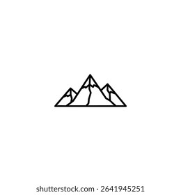 Monochrome line icon of a mountain range silhouette with multiple sharp peaks. Isolated on a white background.