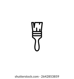 Monochrome line icon of a paintbrush with bristles and handle. Flat 2D vector illustration with simple shapes, bold uniform outline, minimalist design.