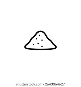 Monochrome line icon of powder, depicted as a small, gentle mound with a slightly irregular, soft outline. Isolated on white background.