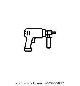 Ícone de linha monocromática de uma furadeira no perfil lateral. Ilustração vetorial 2D plana com formas simples, contorno uniforme em negrito, design minimalista.