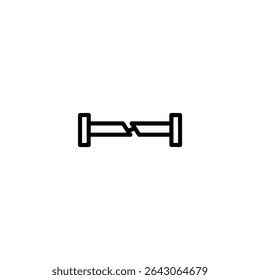 Monochrome line icon representing a barrier or obstacle, shown as a bold, continuous horizontal line with a distinct, sharp break in its center. Isolated on white background.