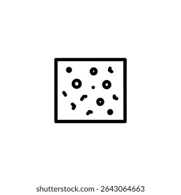 Monochrome line icon representing concrete, shown as a square with small dots and irregular lines suggesting a rough texture. Isolated on white background.