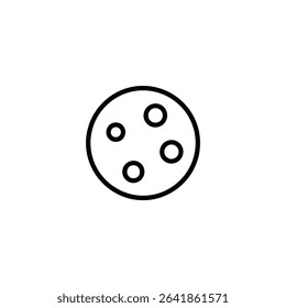 Monochrome line icon representing a cratered moon surface, shown as a circular segment with impact crater outlines. Isolated vector for astronomy or lunar themes.