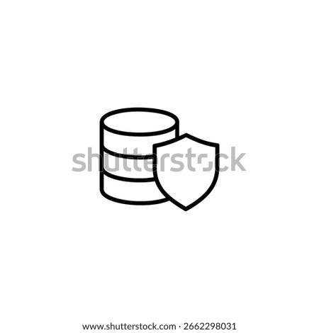 A monochrome line icon representing database backup and recovery with a disk stack and a refresh shield symbol.