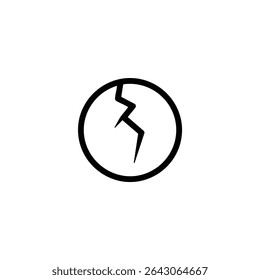 Monochrome line icon representing fragility or vulnerability, shown as a simple geometric shape with a distinct, bold, jagged crack line. Isolated on white background.