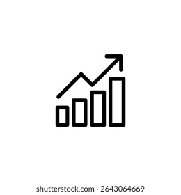Monochrome line icon representing growth or progress, featuring a bold arrow pointing upwards, its shaft possibly segmented. Isolated on white background.