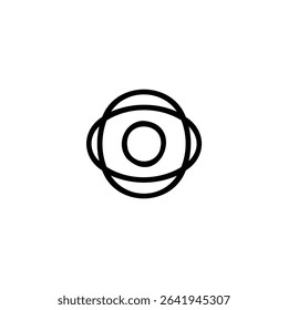 Monochrome line icon representing image stabilization with gimbal-like rings. Isolated on a white background.