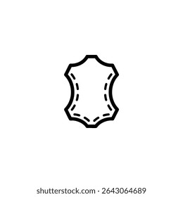 Monochrome line icon representing leather, shown as an irregular shape with a short, simple stitch line detail along one edge. Isolated on white background.