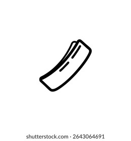 Monochrome line icon representing rubber, shown as a simple, thick, slightly bent strip or band, suggesting flexibility. Isolated on white background.