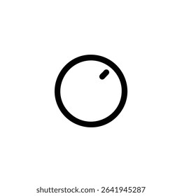Monochrome line icon of a rotary volume knob with a position indicator. Isolated on a white background.
