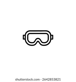 Monochrome line icon of safety goggles for eye protection. Flat 2D vector illustration with simple shapes, bold uniform outline, minimalist design.