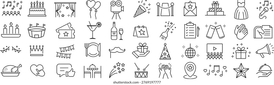 Monochrome Line Icon Set of Festivals in Vector