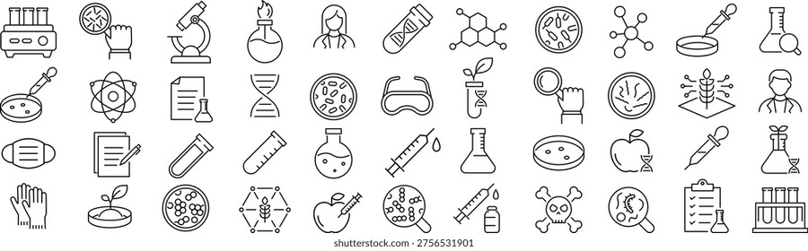 monochrome line icon set of laboratory and science vector