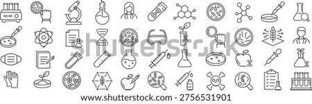 monochrome line icon set of laboratory and science vector
