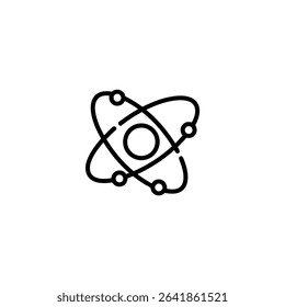 Monochrome line icon showing planetary orbits, depicted as a central sun with elliptical orbit paths. Isolated vector for astronomy or solar system themes.