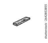 Monochrome line icon of a single wood plank, possibly with grain lines. Flat 2D vector illustration with simple shapes, bold uniform outline, minimalist design.