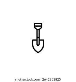 Ícone de linha monocromática de uma pá ou pá com lâmina e alça reta. Ilustração vetorial 2D plana com formas simples, contorno uniforme em negrito, design minimalista.