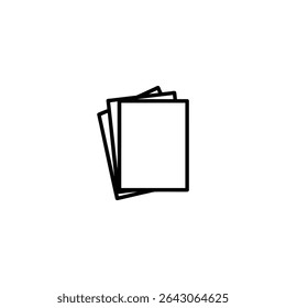 Monochrome line icon of a stack of paper, depicted as three or four slightly offset rectangular sheet outlines. Isolated on white background.