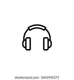Monochrome line icon of studio headphones with over-ear cups and a headband. Isolated on a white background.