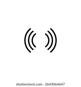 Monochrome line icon symbolizing communication or dialogue, featuring two sets of three simple concentric arc lines facing each other. Isolated on white background.