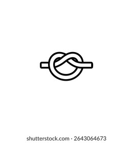 Monochrome line icon symbolizing a problem or entanglement, shown as a stylized, simple overhand knot formed by a single, bold line. Isolated on white background.