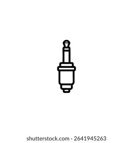 Monochrome line icon of a TRS audio jack plug with tip, ring, and sleeve. Isolated on a white background.