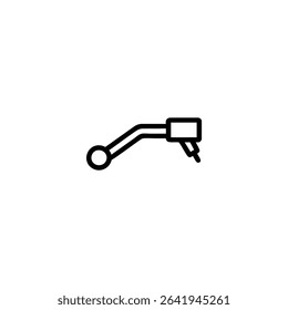 Monochrome line icon of a turntable tonearm with a stylus head for vinyl records. Isolated on a white background.