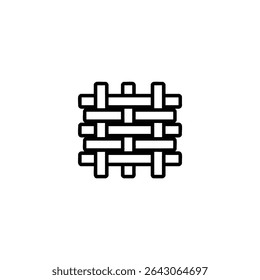 Monochrome line icon of woven fabric, shown as a simple, tight grid of intersecting horizontal and vertical lines. Isolated on white background.