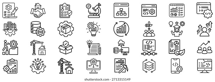 Monochrome Line Set Representing Various Business and Technology Concepts education