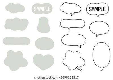 Conjunto de Vector de burbuja de discurso de línea monocromática con contornos negros simples. Perfecto para diseños minimalistas, limpios y modernos, cómics, presentaciones y diseños de comunicación. Totalmente editable y fácil de usar.