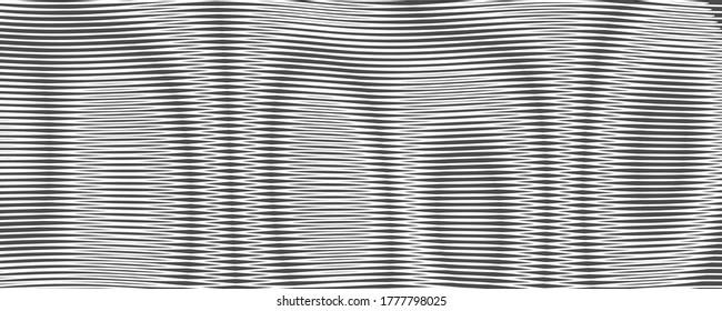 Monochrome linear abstract rounded background with optical illusion effect of crumpled curved surface. Creative vector texture  for web sites, interior design, business cards, banners, posters