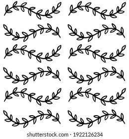 Monochrome linear branches seamless pattern. Repeatable vector background with retro style flat botanical shapes on white background.