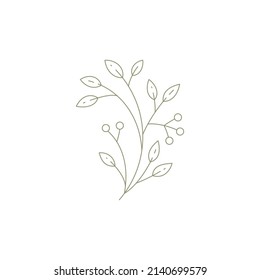 Monochrome linear cranberry or lingonberry branch twig with leaves berries gardening farm icon vector illustration. Simple floral spring or summer logo for beauty spa wellness decor or greeting card