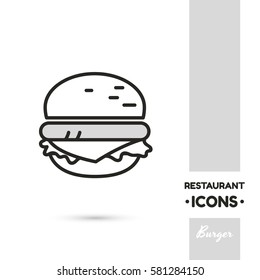 Monochrome linear icon. Stylized burger. One image of series Restaurant icons. Vector illustration. Can be used for applications and websites
