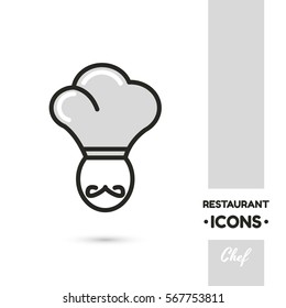 Monochrome linear icon. Stylized chef. One image of series Restaurant icons. Vector illustration. Can be used for applications and websites