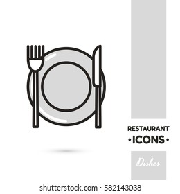 Monochrome linear icon. Stylized dishes. One image of series Restaurant icons. Vector illustration. Can be used for applications and websites