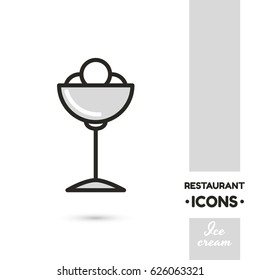 Monochrome linear icon. Stylized ice cream. One image of series Restaurant icons. Vector illustration. Can be used for applications and websites