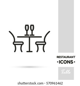 Monochrome linear icon. Stylized restaurant table. One image of series Restaurant icons. Vector illustration. Can be used for applications and websites