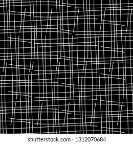 Monochrome linear pattern, grid, curve, intersection, cell, square, seamless vector background.