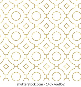 Monochrome linear quatrefoil ornament. Seamless geometric vector pattern in gold color