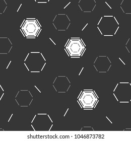 Monochrome lines geometric pattern. Seamless ornament of dotted hexagons - vector illustration.