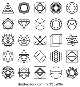 Monochrome Lines Geometric Shapes Icons Vector Set