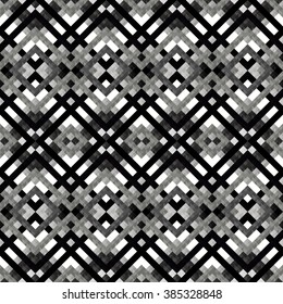 monochrome lines and polygons abstract geometric seamless pattern in retro style