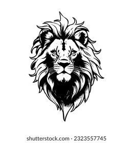 Monochrome Lion Head Illustration: A Majestic and Striking Depiction