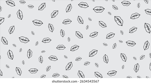 Monochrome Lips and Leaf Pattern: Playful Background for Fashion, Beauty, and Creative Projects, featuring a unique aesthetic with abstract botanical and cosmetic elements in a modern design