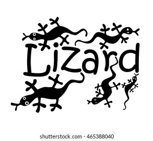 monochrome lizard, funny, stylized, black and white, happy, children
